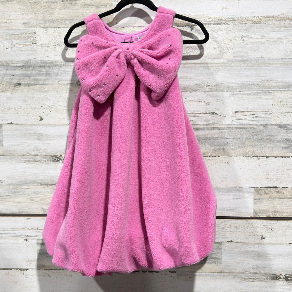 Lola and the Boys Teddy Fleece Dress Girls 14 Pink Bow Rhinestone Glam NWT
